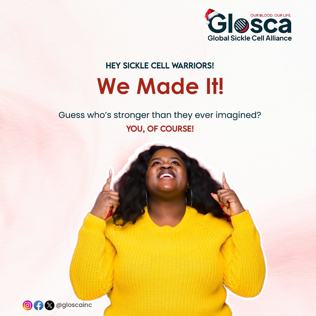 gloscainc's tweet photo. 🎉 We Made It, Sickle Cell Warriors! 🎉
As we close out another year, let’s take a moment to celebrate our resilience and strength. Together, we’ve faced challenges, shared stories, and supported one another in our journeys with sickle cell disease.
#glosca #sicklecellwarriors https://t.co/7BbHXKwCje