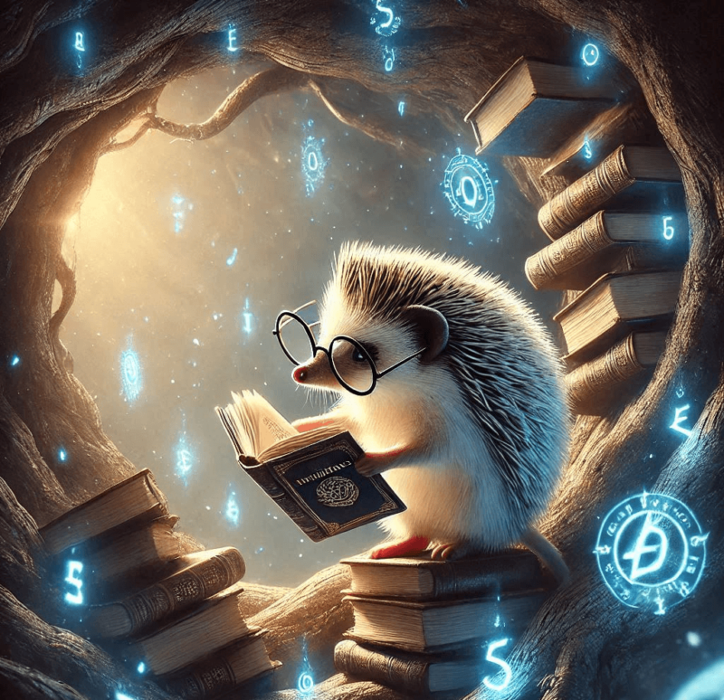 ScottyTreehouse's tweet photo. AI generated image - A hedgehog wearing tiny reading glasses, cataloging magical books in a hollow tree filled with glowing runes - #aiforever #aiart https://t.co/Pug9Q7jwO3 https://t.co/O8klGhFTd5
