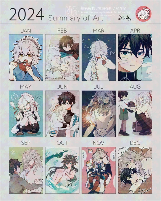 テンプレお借りして2024年ふりかえり。
めっちゃ久しぶりにウスイブック出したりらくがきいっぱいできて楽しい1年でした ありがとうございました!

改めて見るとほんとに恒景ばっかり描いてるなあ…と今も恒景(原稿)描きながらしみじみしました 