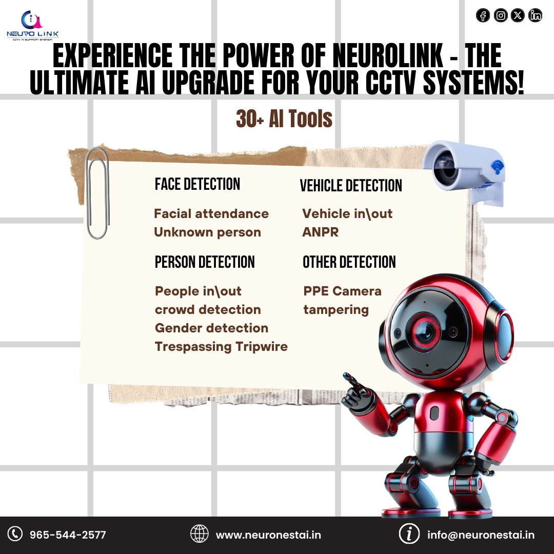 Neuro_sync_AI's tweet photo. 🔒 Transform your CCTV with NeuroLink!
🚀 30+ AI tools for:
✅ Facial Attendance
✅ Vehicle In/Out (ANPR)
✅ Crowd &amp; Gender Detection
✅ Trespassing &amp; Camera Tampering
📞 965-544-2577 | 🌐 https://t.co/zTsU6ZgQ3w
#SmartSecurity #AIForCCTV #NeuroLink https://t.co/hRDyoqMYoL