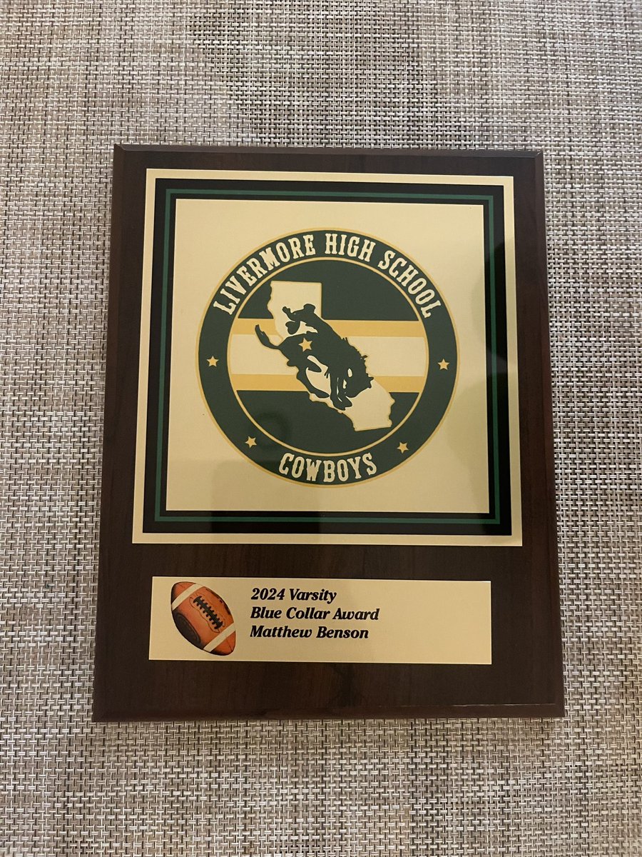 I can’t describe what it means to be awarded the blue collar award for Livermore High School’s football program. Being the hardest working kid out there, playing both ways, and giving it my all was surely something. It could not have been done without the support of my coaches