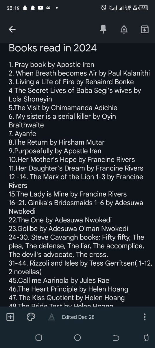EseAvwidirhe's tweet image. 2025; the year I set out to read 100 hundred books and I read 86 books..
So proud of myself for doing this and learning as I read.
My favorite read of 2025 is When Breath becomes Air by Paul Kalanithi.
#BookWrapped
#2024Reads