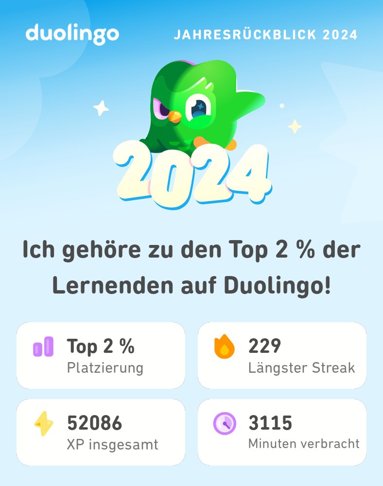 Seht mal, wie viel ich 2024 auf Duolingo gelernt habe! #Duolingo365