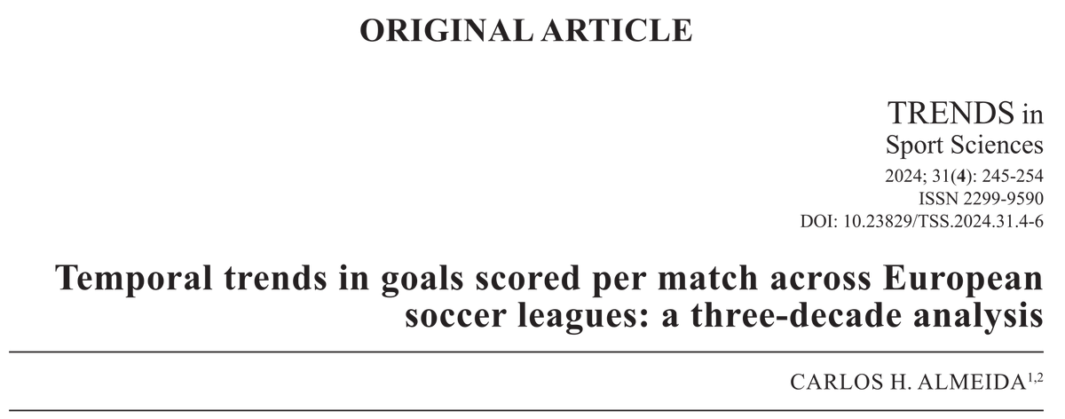 🆕 Study: Temporal trends in goals scored per match across European soccer leagues: a three-decade analysis | Trends in Sport Sciences

⚽️Key questions: Are goals per match stable over time? Which leagues stand out? What differences exist between them? 👇
tss.awf.poznan.pl/Temporal-trend…