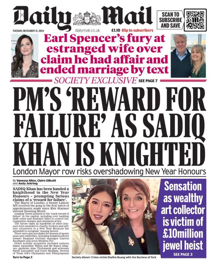 A reminder that Sadiq Khan won three elections in a row by large majorities against Conservative opponents, one of whom, Shaun Bailey, was then given a seat in the House of Lords for life.

Funnily enough I don't remember the Daily Mail describing that as a "reward for failure"