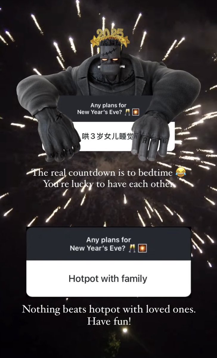 Happy new year 2025 🎉
These are some of the responses we received in our Instagram story.
No matter your plan for New Year’s Eve, we hope you have a blast!! 🥂🧟‍♂️