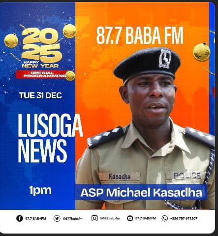 877babafm's tweet photo. #OnAir
Amakobo (Lusoga News 1pm) with ASP Michael Kasadha (Busoga North Region Police Spokesperson)
#SpecialProgramming
#HappyNewYear2025
#Babafmupdates https://t.co/xuavzeB352