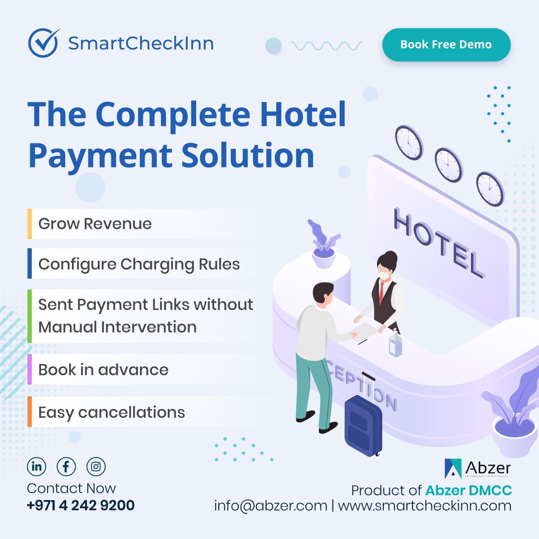 abzer_tech's tweet photo. Comprehensive Hotel Payment Automation Solution...
https://t.co/qfARMLnrhh
Call us: +971 42429200
#HotelPaymentSolution #HotelAutomation #SmartCheckInn #Abzer #AbzerDMCC #Fintech https://t.co/l1gywIN0Nd
