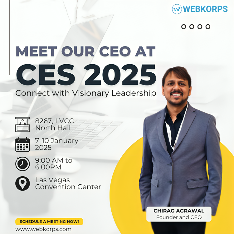 webkorpsllc's tweet photo. Meet Our #CEO at #CES2025
Our visionary #Founder & #CEO Mr. Chirag Agrawal will be at #CES to discuss the future of #technology and #WebKorps' role in driving #innovation.
๐Booth 8267, LVCC, North Hall
๐Jan 7-10, 2025 | Las Vegas
๐Schedule a meeting: https://t.co/obaaZ2byBa https://t.co/9JHxMvBYH2