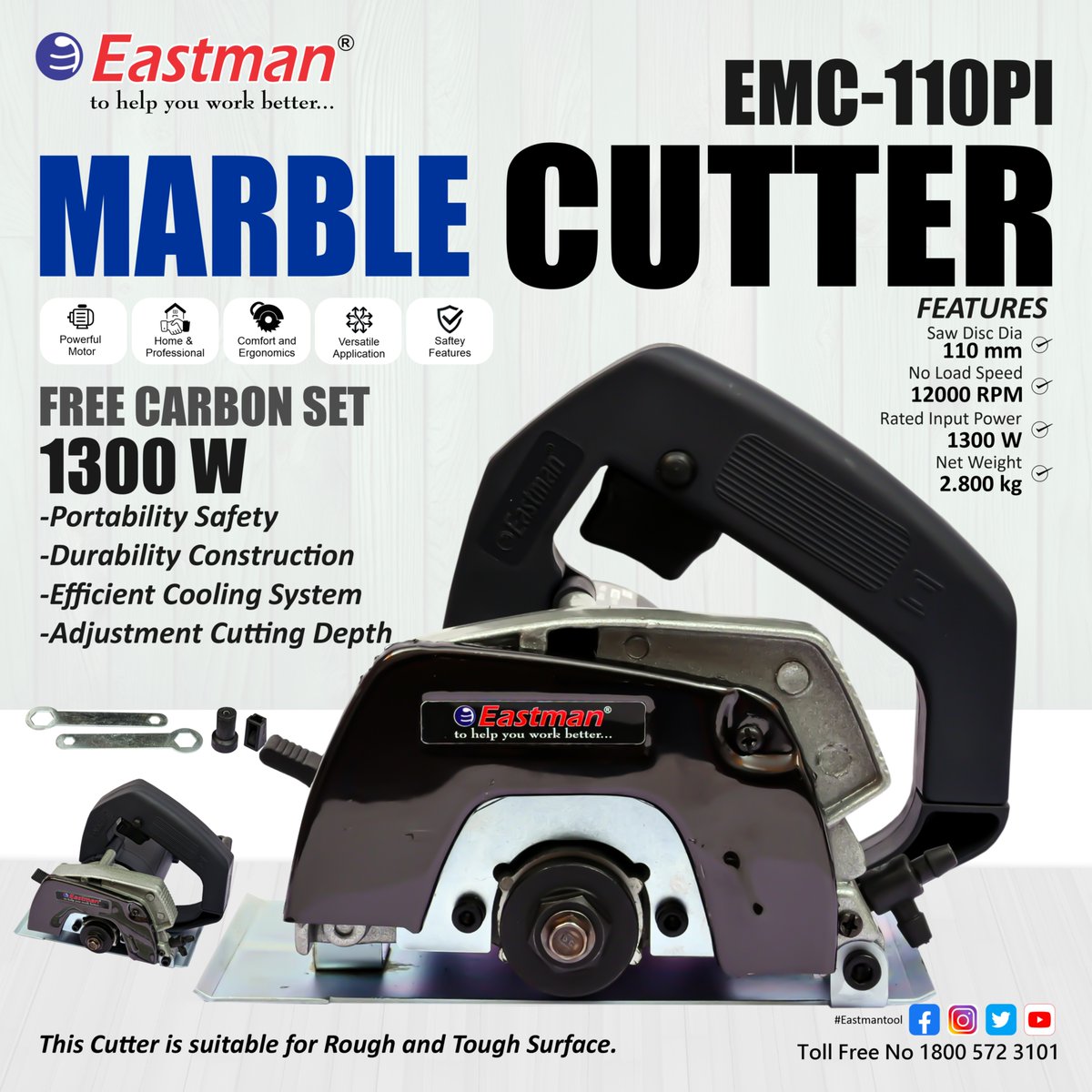 EastmanTool's tweet image. &quot;Get Cutting with Confidence—Eastman Marble Cutter EMC-110PI!&quot; 💥
Powerful Motor | Home &amp;amp; Professional Use | Comfort &amp;amp; Ergonomics | Versatile Application | Safety

GET FREE CARBON SET

💎 Work Smarter, Cut Better with Eastman! 💪
#eastman #powertools #MarbleCutter &quot;