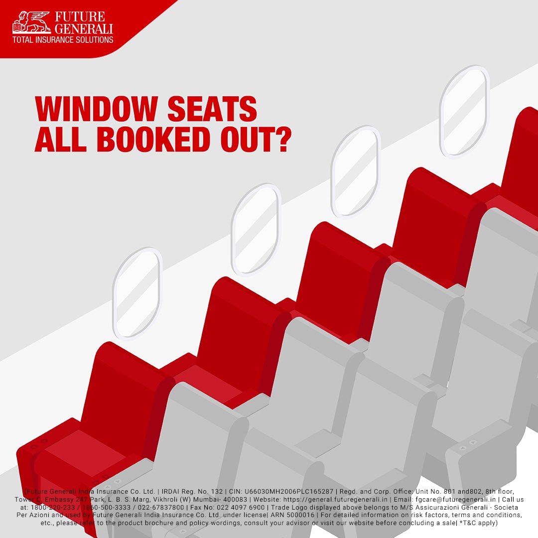 GeneraliCentral's tweet photo. Lost out on a fantastic view during your flight? Not much can be done about that but when it comes to loss of your baggage or passport, Future Generali Travel Insurance will be there to cover you! Visit the website for more details.
#FutureGenerali #FutureGeneraliTravelInsurance https://t.co/tVgUuHpT7s