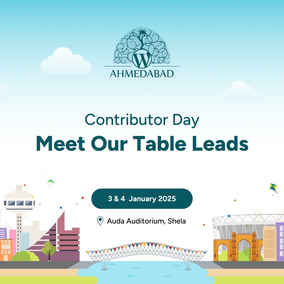 WCAhmedabad's tweet image. 🌟 Meet our incredible Table Leads for Contributor Day at WordCamp Ahmedabad 5.0. These experts are here to guide, inspire, and make your contribution journey unforgettable. 💻✨

🔗 ahmedabad.wordcamp.org/2025/meet-our-… 

#WCAhmedabad #WordCamp #WordPress