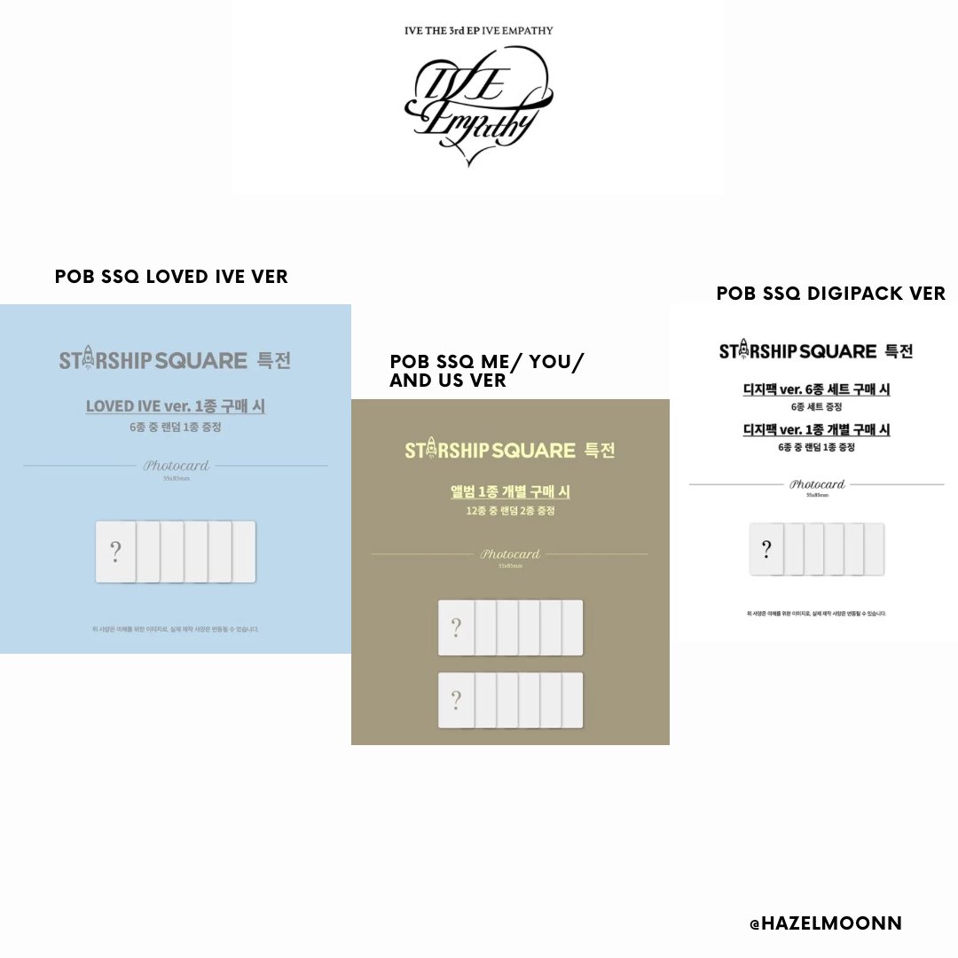 Hazelmoonn's tweet photo. OPEN PO IVE The 3rd EP IVE EMPATHY (web SSQ / starship square) fix member & fix album ver

✈️ Express 3-7 hari (tidak mampir wh kr)
✅ Cicil dp sampai 1 Februari 2025

— Me/ You/ And Us ver (est. 300gr-500gr) IDR 306K-358K / dp. IDR 180K

— LOVED IVE ver (est. 300gr-500gr) IDR 306K-358K / dp. IDR 180K

— DIGIPACK ver (est. 100gr-200gr) IDR 192K-218K / dp. IDR 110K

— PLVE ver (est. 50gr-150gr) IDR 170K-195K / dp. IDR 95K

Available slot :

🩵 LOVED IVE ver
🩷 Me/ You/ And Us ver 
💛 Digipack ver
❤️ PLVE ver 

Yujin 🩵🩷💛❤️
Gaeul 🩵🩷💛❤️
Rei 🩵🩷💛❤️
Wonyoung 🩵🩷💛❤️
Liz 🩵🩷💛❤️
Leeseo 🩵🩷💛❤️

📌 Jika tidak full slot album PLVE & semua POB akan berubah jadi list prio (tidak fix member)
📦 Include packing ina
✅ GO Line
❌ Cancel? Semua uang yang sudah masuk hangus
✅ Spay, dana, bca, qris
🍊 Pelunasan by CO Shopee

📍 Tangerang

💌 please mention after Dm / wa https://t.co/T0xdRBw8iD