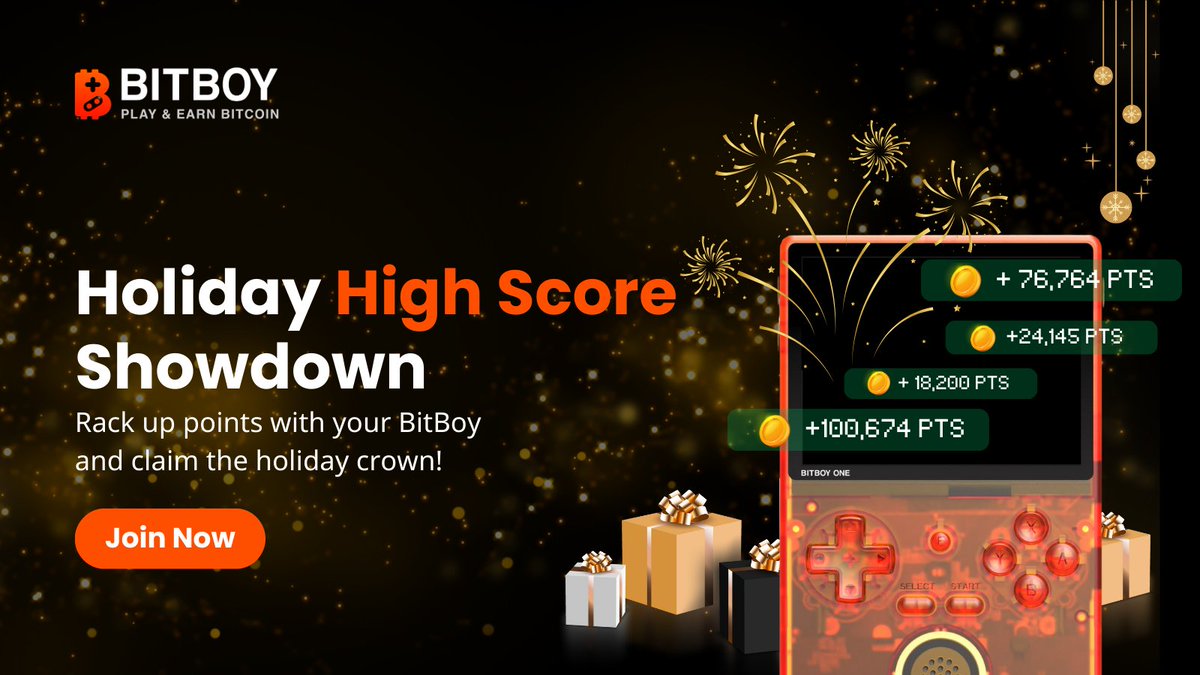 Get ready for the ultimate Holiday High Score Showdown and make this New Year legendary with BitBoy! 🤩

Join the fun and claim your rewards.

1.  Like &amp; RT
2. Comment with a photo of your BitBoy screen showing the points you’ve earned so far (the points keep adding up as long as