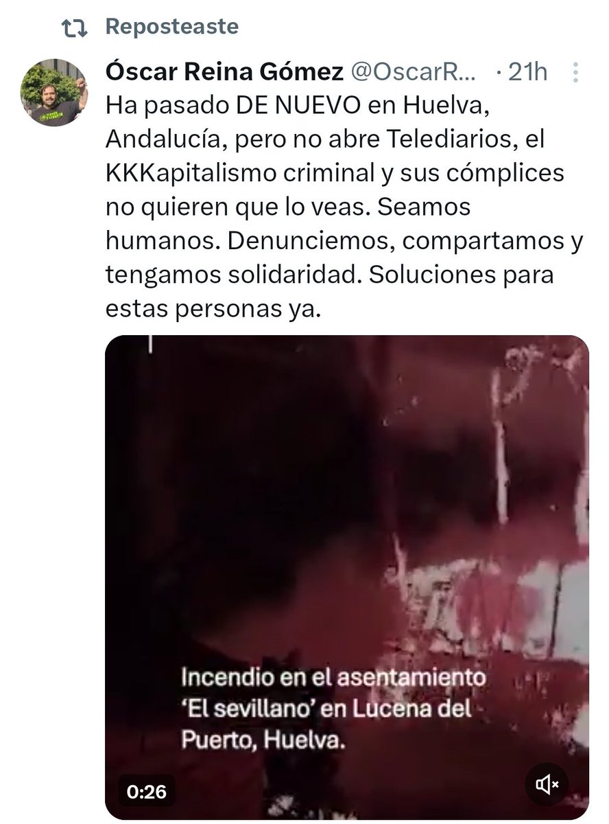 OscarReina23's tweet image. Resumen del último mes: un empresario intentó atropellar a trabajadores migrantes en Almería;  vuelve a arder un asentamiento de trabajadores migrantes en Huelva; "muere" ahogado en el Guadalquivir en Sevilla un mantero que huía de la policía. ¿KKKasualidad? No.