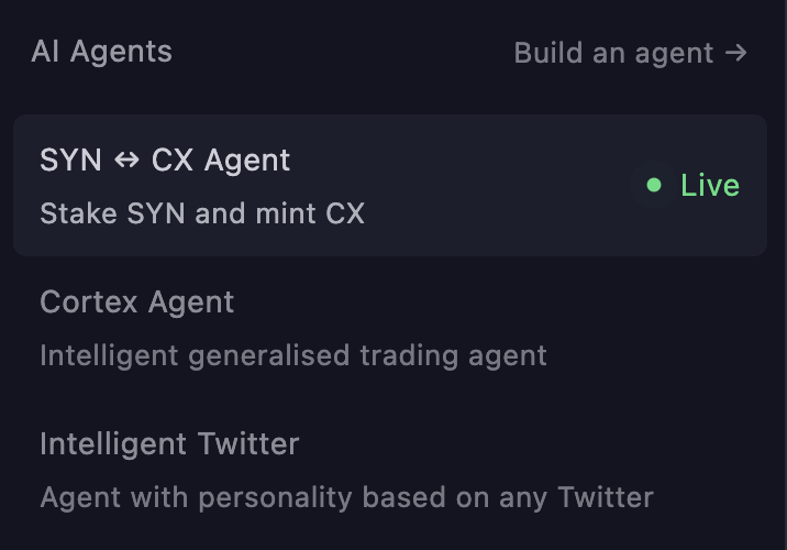 Cortex_Protocol's tweet image. Instead of building a traditional front end, claiming $CX is done through our first task-specific AI agent.

This is a super early look at the future of DeFi. 

Prompt to trade.

Try it out - cortexprotocol.com/stake