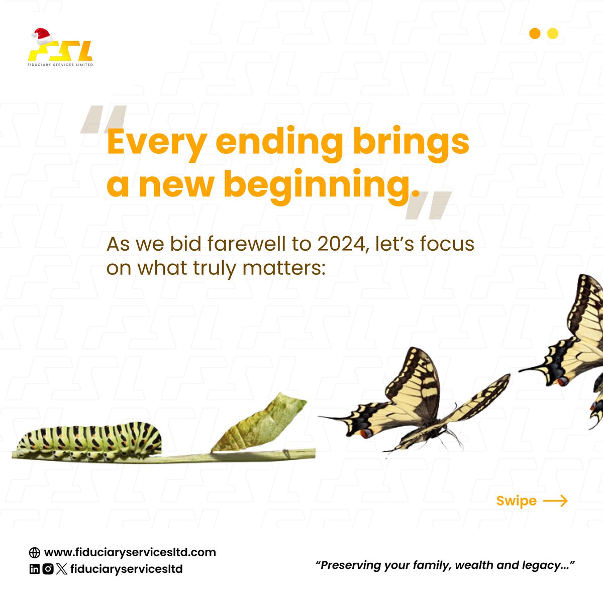 FiduciarySL's tweet photo. As we step into 2025, it’s more than just the start of a new calendar year—it’s a chance to embrace new opportunities, preserve what matters, and soar to new heights. Read More Here: https://t.co/70ZdcJauFP
#ReflectReset #StepInto2025 #FamilyLegacy #WealthPreservation #FSL https://t.co/MOqpOu2yu4