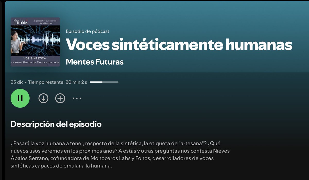 Esto no es un recap de 2024, pero sí es la última conversación sobre #VocesSintéticas e #IA que tuve con Alberto Losada para su #podcast <a href="/mentesfuturas/">Mentes Futuras )))</a>. Con una mirada al futuro, un ejercicio de prospectiva, de imaginación, sobre cómo la tecnología podría ayudarnos en un futuro.