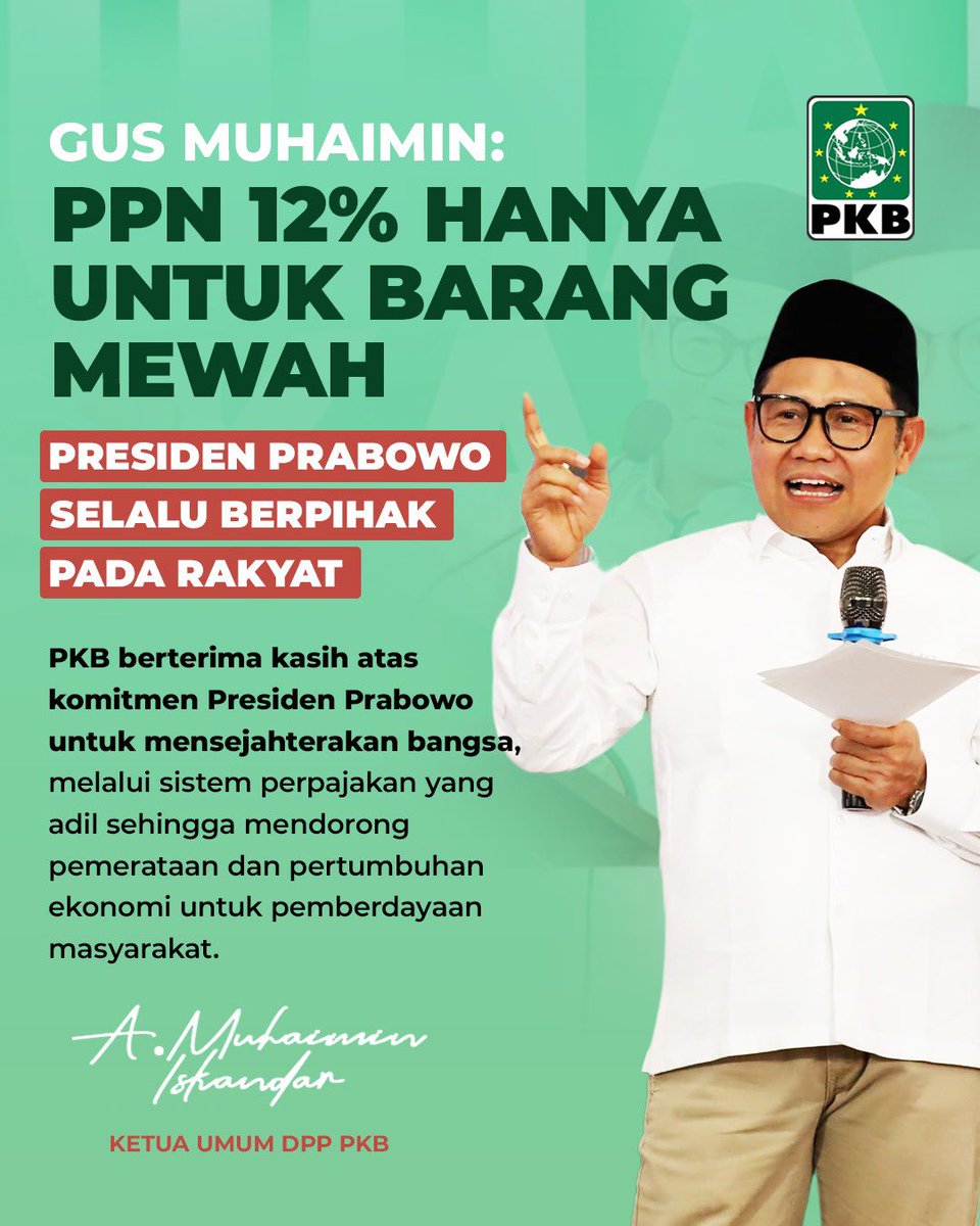 cakimiNOW's tweet image. PKB berterima kasih atas komitmen Presiden Prabowo untuk mensejahterakan bangsa, melalui sistem perpajakan yang adil sehingga mendorong pemerataan dan pertumbuhan ekonomi untuk pemberdayaan masyarakat