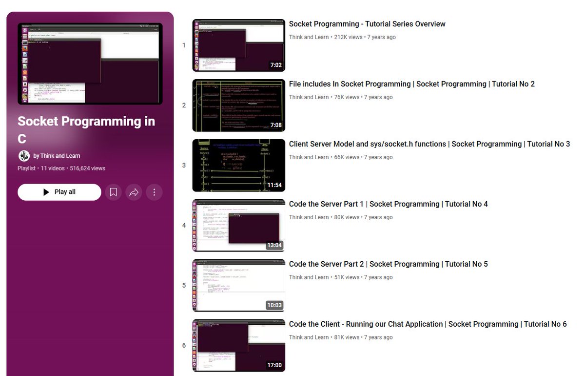 Abhishekcur's tweet image. Day 4 of 60, sharing content that will help you to become great C programmer.
-socket programming in C
-quite old videos, but great explanation of concepts