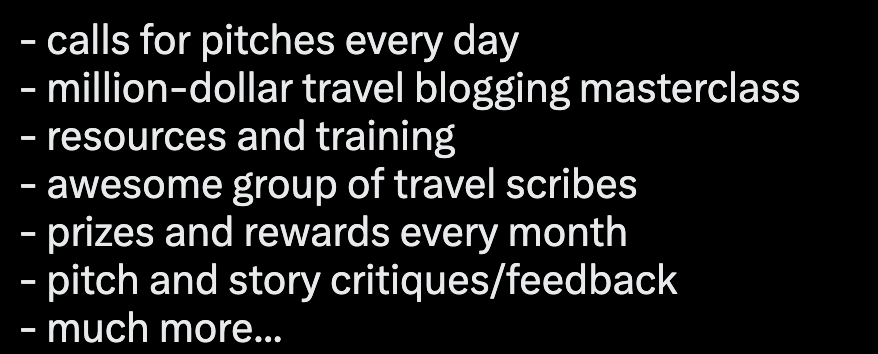 Last call for anyone who wants to join our most excellent Travel Writing Skool for just $10/month before it goes up to $24 tomorrow:

>>> skool.com/mediamatrix/ab…