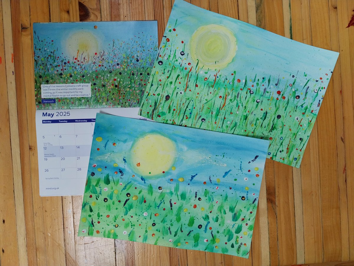 In 2024, I shared proceeds from one of my resources with <a href="/MindCharity/">Mind</a>  As thanks for my donations, I received a calendar with art work from people with lived experience of mental health problems.

Thank you Nnooch, the artist for May 2025, I loved recreating it with my daughter💛