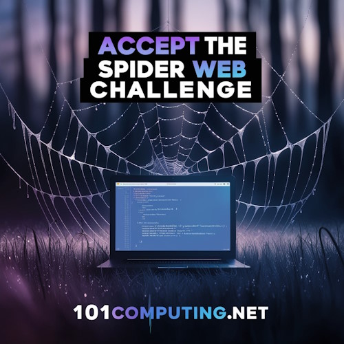 101Computing's tweet image. Spider Web Challenge: Code your own spider web using Python Turtle. - Find out more on: s.mtrbio.com/nrpblexuvr