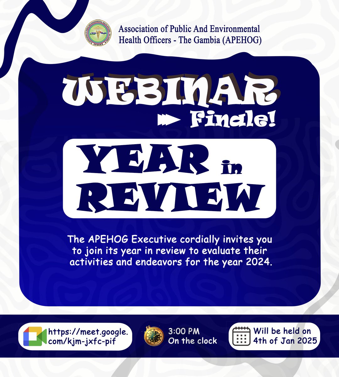 As we wrap up the year, this special webinar will provide an account of our activities since assuming office, the challenges we've faced, and plans for 2025. 

Let’s reflect, strategize, and build a stronger APEHOG together!