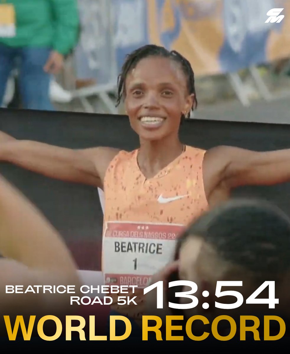🚨 THE FIRST WOMAN TO BREAK 14:00 IN THE 5K – WORLD RECORD BY BEATRICE CHEBET 🚨

The Olympic 5000m and 10,000m gold medalist closes out 2024 by running 13:54 at the Cursa Dels Nassos race in Barcelona, Spain.

What a year!