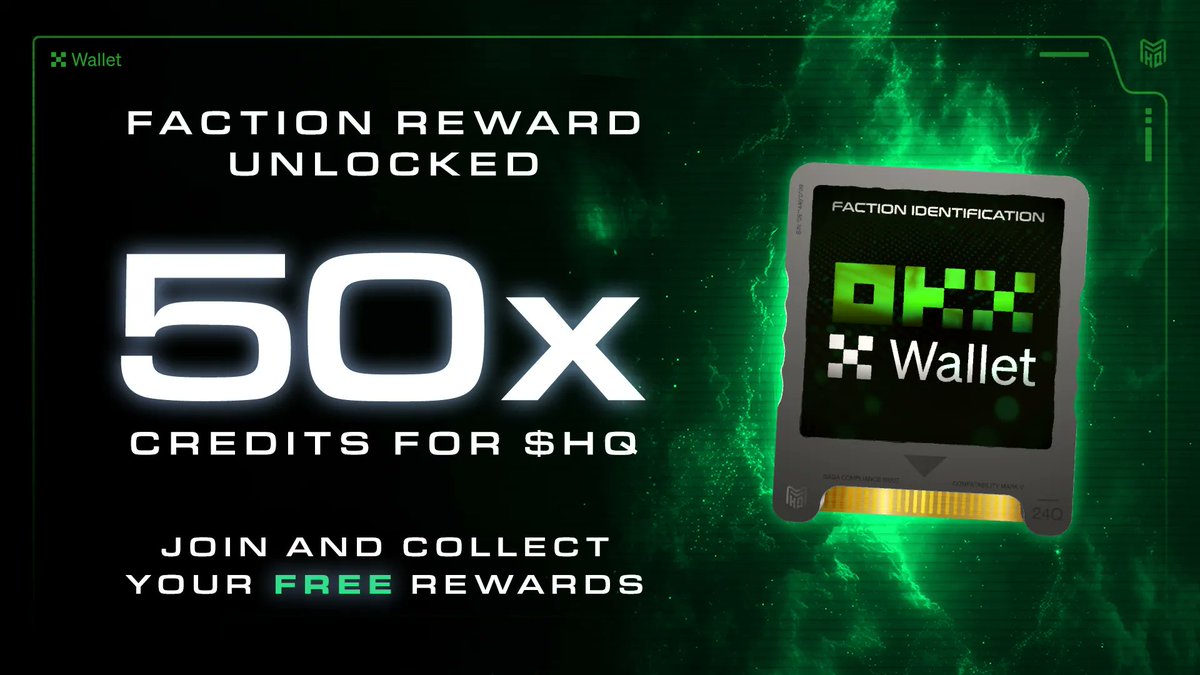 New Faction Reward 🔓
<a href="/okx/">OKX</a> has joined the journey for $HQ

Download <a href="/wallet/">OKX Wallet</a> to earn 50x Credits towards $HQ

app.mvhq.io/missions/okx-f…

$OKB 🤝 $HQ
