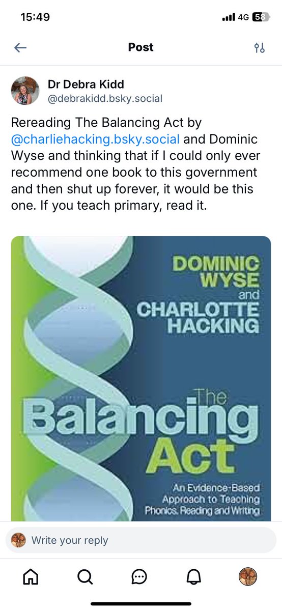 charliehacking's tweet image. As 2024 closes, looking back at one of the best moments, publishing The Balancing Act with @Dominic_Wyse, @routledgebooks. Think this might be one of my favourite things said about the book, from Dr Debra Kidd over on Bluesky…