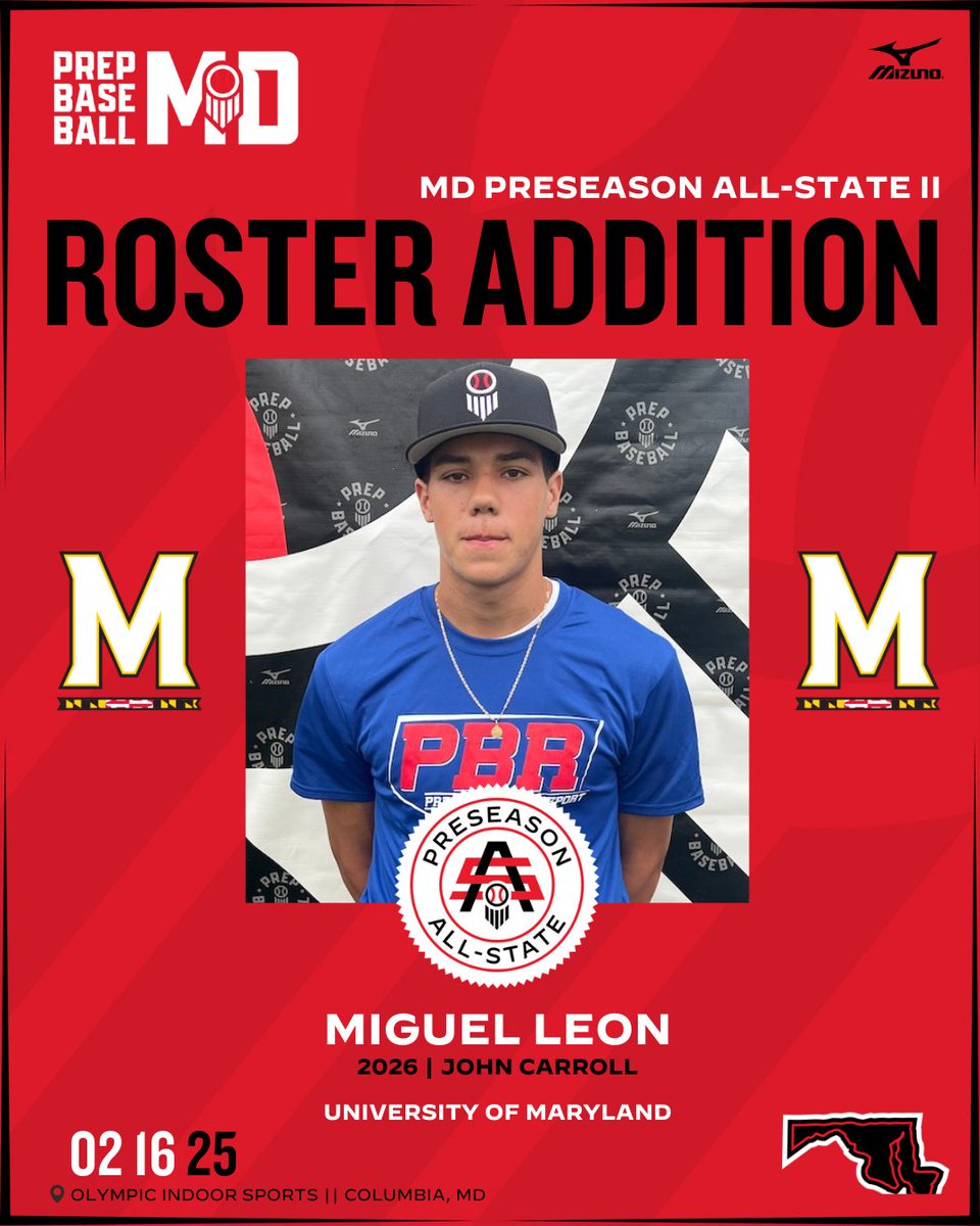 Prep Baseball Maryland (@prepbaseballmd) on Twitter photo ⭐ MD Preseason All-State II ⭐
✅ '26 #DirtyTerps commit <a href="/miguelleon_13/">Miguel León🇻🇪🇺🇸</a> (<a href="/JC_Baseball_/">JC Patriots Baseball</a>) has accepted his invite for the #MDPASII
Full Profile 👉 loom.ly/ebwfjFY
Request your invite 👉 loom.ly/p6eEOTY ⭐ MD Preseason All-State II ⭐
✅ '26 #DirtyTerps commit <a href="/miguelleon_13/">Miguel León🇻🇪🇺🇸</a> (<a href="/JC_Baseball_/">JC Patriots Baseball</a>) has accepted his invite for the #MDPASII
Full Profile 👉 loom.ly/ebwfjFY
Request your invite 👉 loom.ly/p6eEOTY