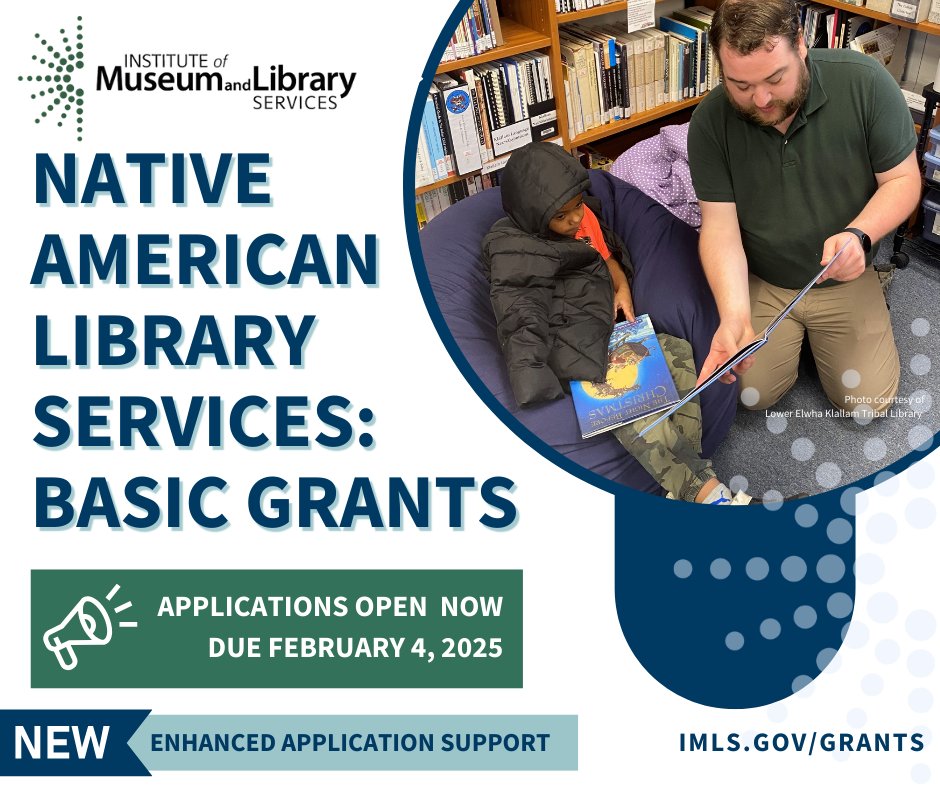 IMLS is accepting applications for the Native American Basic Grants (NAB) program until February 4, 2025.  #imlsgrant #nativecommunities  imls.gov/grants/availab…
