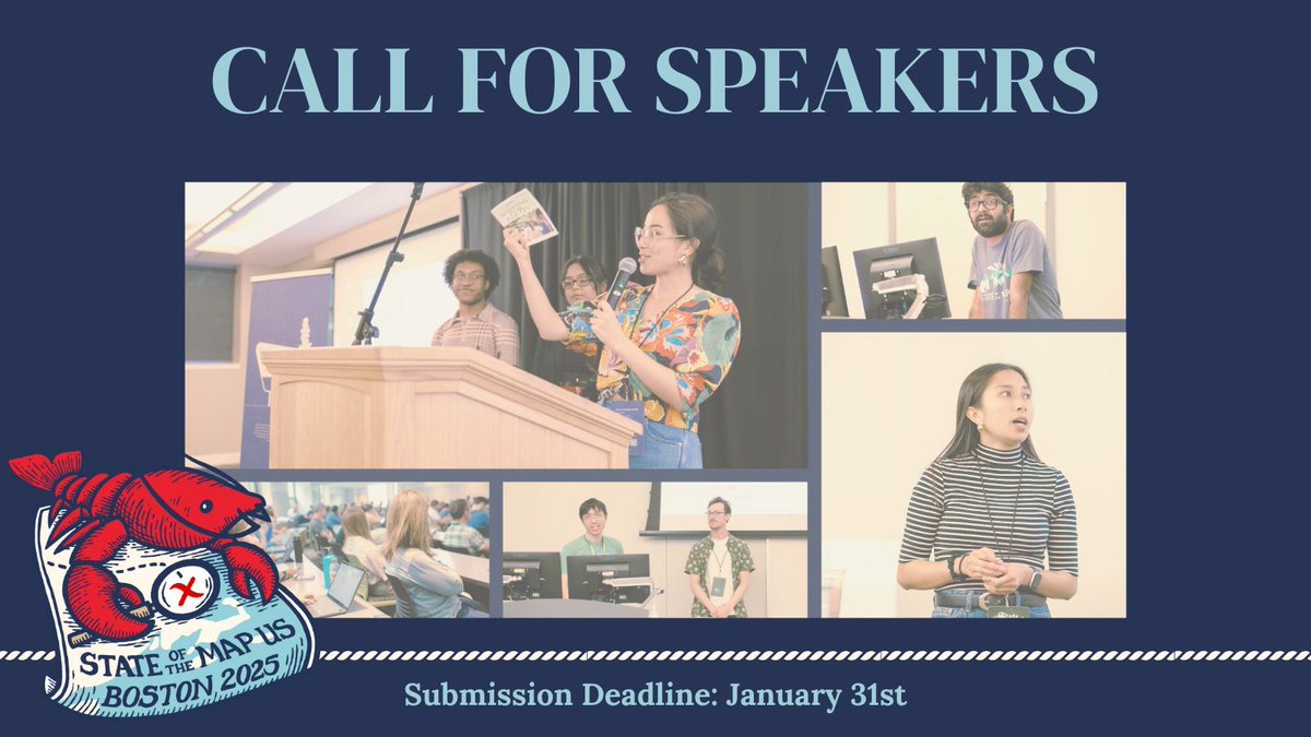 🦞 You are invited to share ideas and session proposals for the 2025 State of the Map US! This year’s theme, Charting the Course, will celebrate OSM in mobility and look towards the next decade of OpenStreetMap US. 

🔗 bit.ly/SOTMUS2025CFP 

#OpenStreetMap #SOTMUS