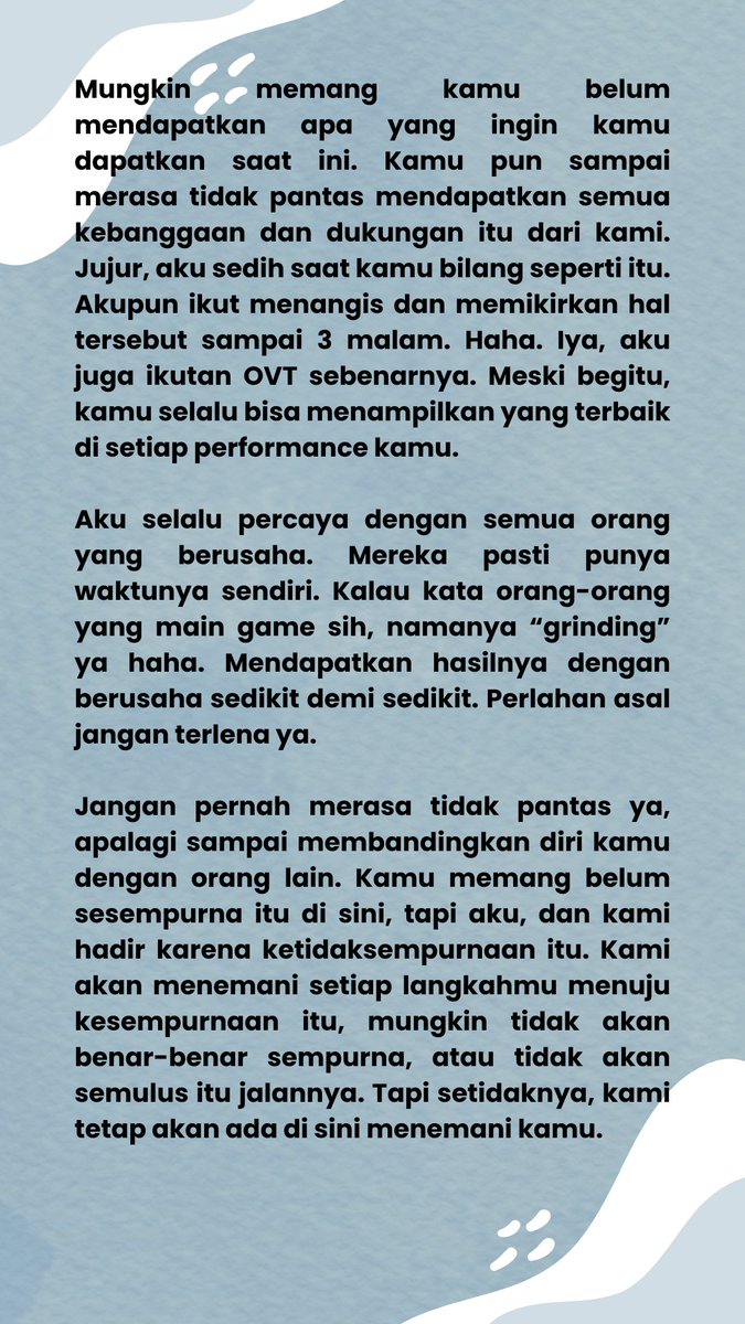 cepibara_'s tweet photo. Selamat Tahun Baru 2025, de! 🎇🎉
Sedikit kata-kata dari aku de. Mohon dibaca ya hehe.
Seperti biasa, aku ga terlalu jago merangkai kata de WKWKWK. Tapi, semoga pesannya sampai ke kamu ya.
Kita melangkah lebih di 2025 ya, bersama-sama.
#FlyHigherWithMoreen🪽 #StayWithMoreen https://t.co/AafKaiTf6v