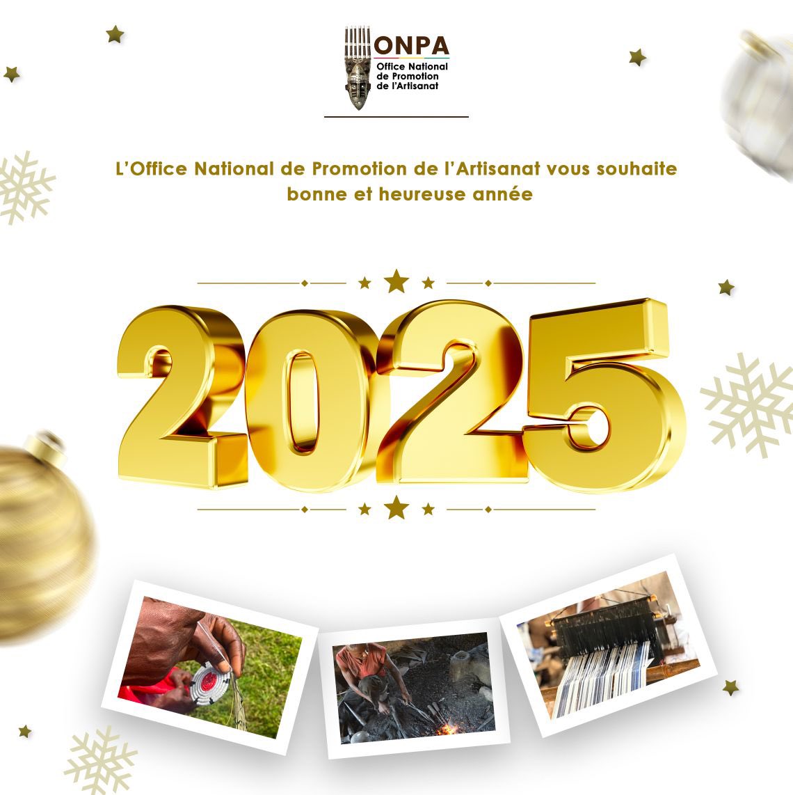 🌟 Bonne et Heureuse Année 2025 ! 🌟

#ONPA #MCTA #Promotion #Artisanat #Innovation #Créativité #NousSommesArtisans #Guinée