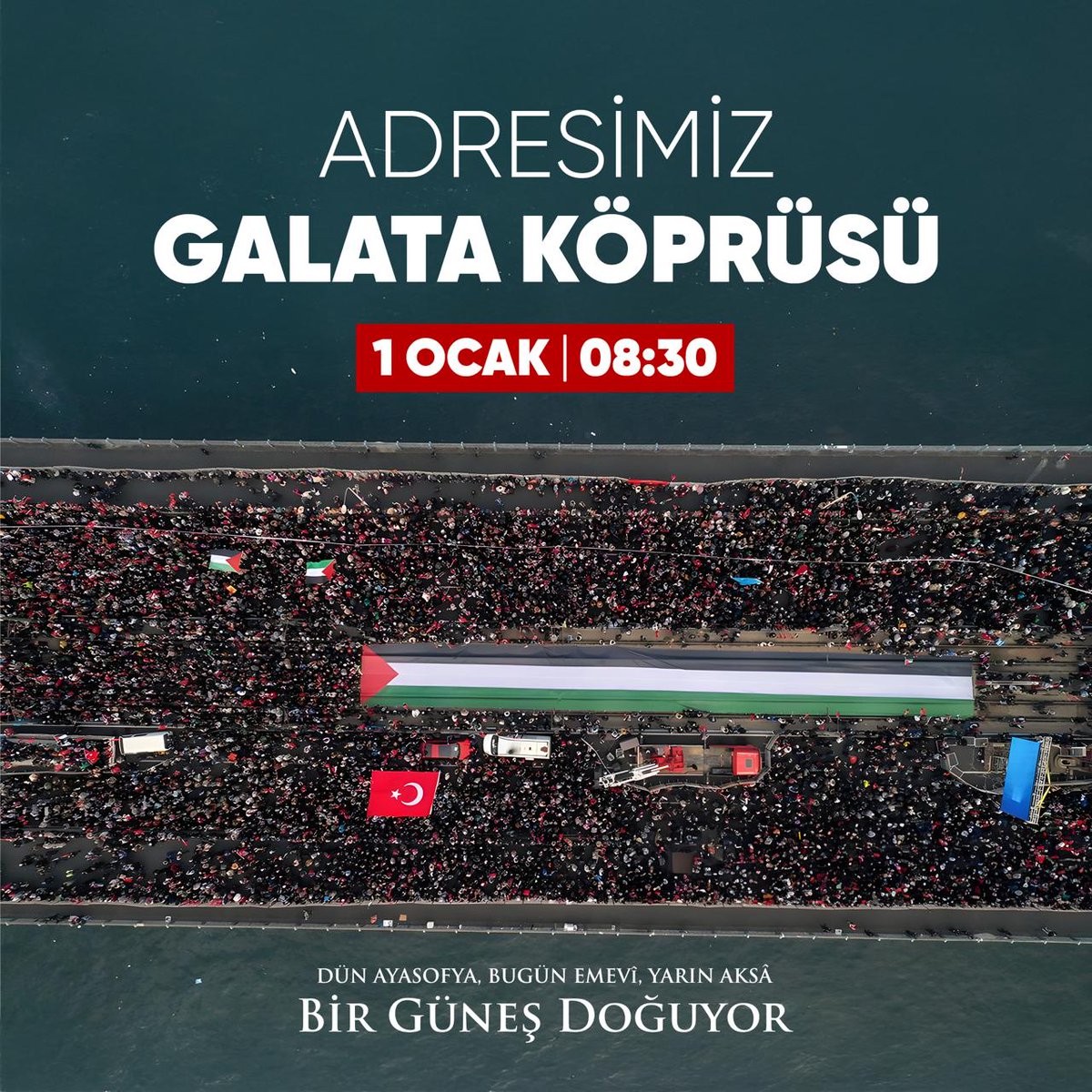 Filistin’in gözyaşları denize dökülse, tüm dünyayı boğar!
Bu zulme dur demek için YARIN tek yürek oluyoruz. Adresimiz: Galata Köprüsü!

🗓️ 1 Ocak 2025
🕒 08.30
📍Galata Köprüsü
