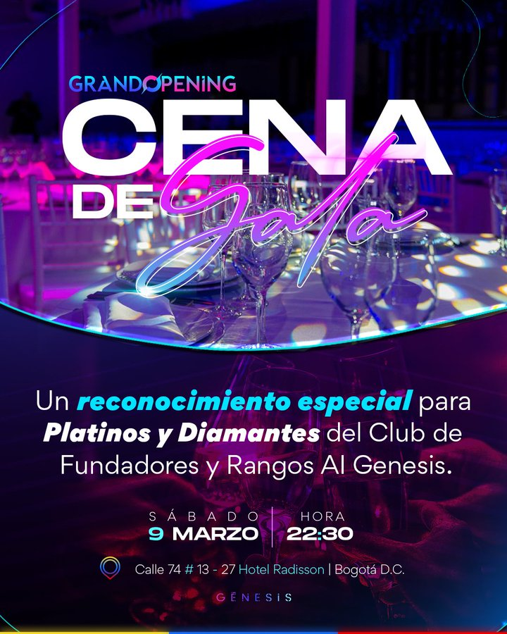 GenesisAi_Erc20's tweet photo. Casi finalizando el Grand Opening en Colombia, podrás disfrutar de una exquisita Cena de Gala preparada especialmente para la comunidad G11. Asiste al Grand Opening en Bogotá.
#G11Colombia #AICommunity #GrandOpening #AIEvent #G11Community https://t.co/KXIsmPliK6