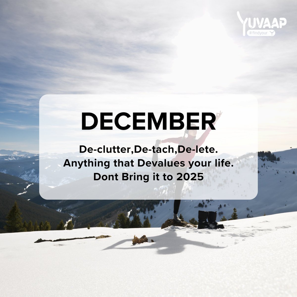 YuvaapOfficial's tweet photo. As the year comes to a close, let’s declutter our minds, detach from negativity, and delete what no longer serves us. Step into 2025 with clarity, purpose, and joy. The best is yet to come! 🌟✨

#NewYearMotivation #Goodbye2024 #DeclutterYourMind #FreshStart #PositiveVibesOnly #2025Goals #WellnessJourney #Yuvaap #FindYourY