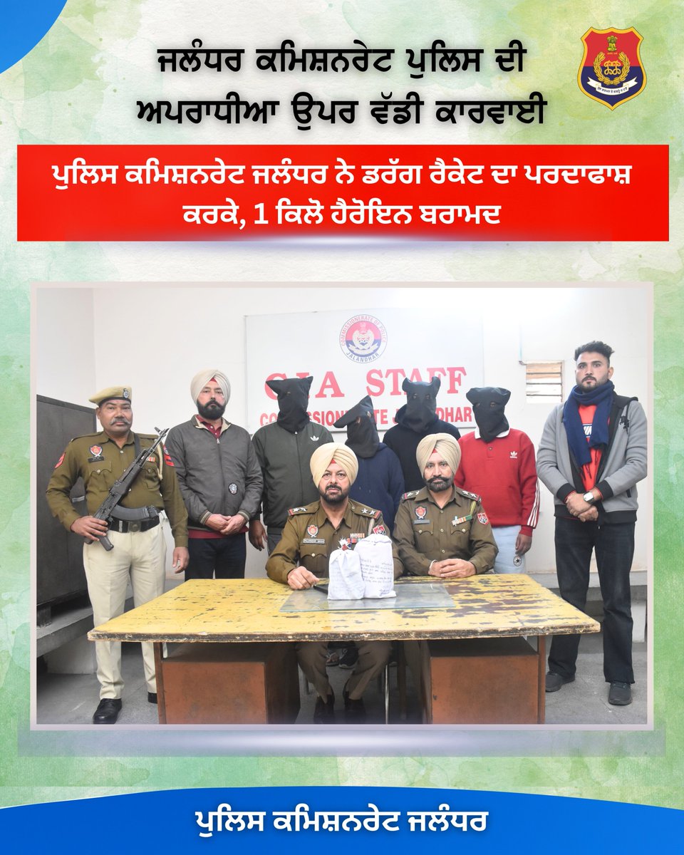 CPJalandhar's tweet photo. Commissionerate #Police Jalandhar #Busted an heroin smuggling gang. #Arrested four accused and #Recovered 01Kg heroin and 01 car. Fir has been registere against them.
#ActionAgainstCrime
#JPCupdates https://t.co/QuIGB3b8yA