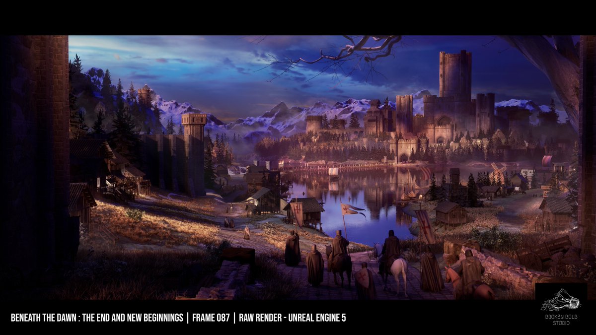 As dawn breaks over the misty castle, knights return, villagers stir, and hope awakens. 'Beneath The Dawn: The End and New Beginnings' captures resilience and the promise of brighter days.

#UnrealEngine #conceptart #cinematic #storytelling #brokenbulbstudio