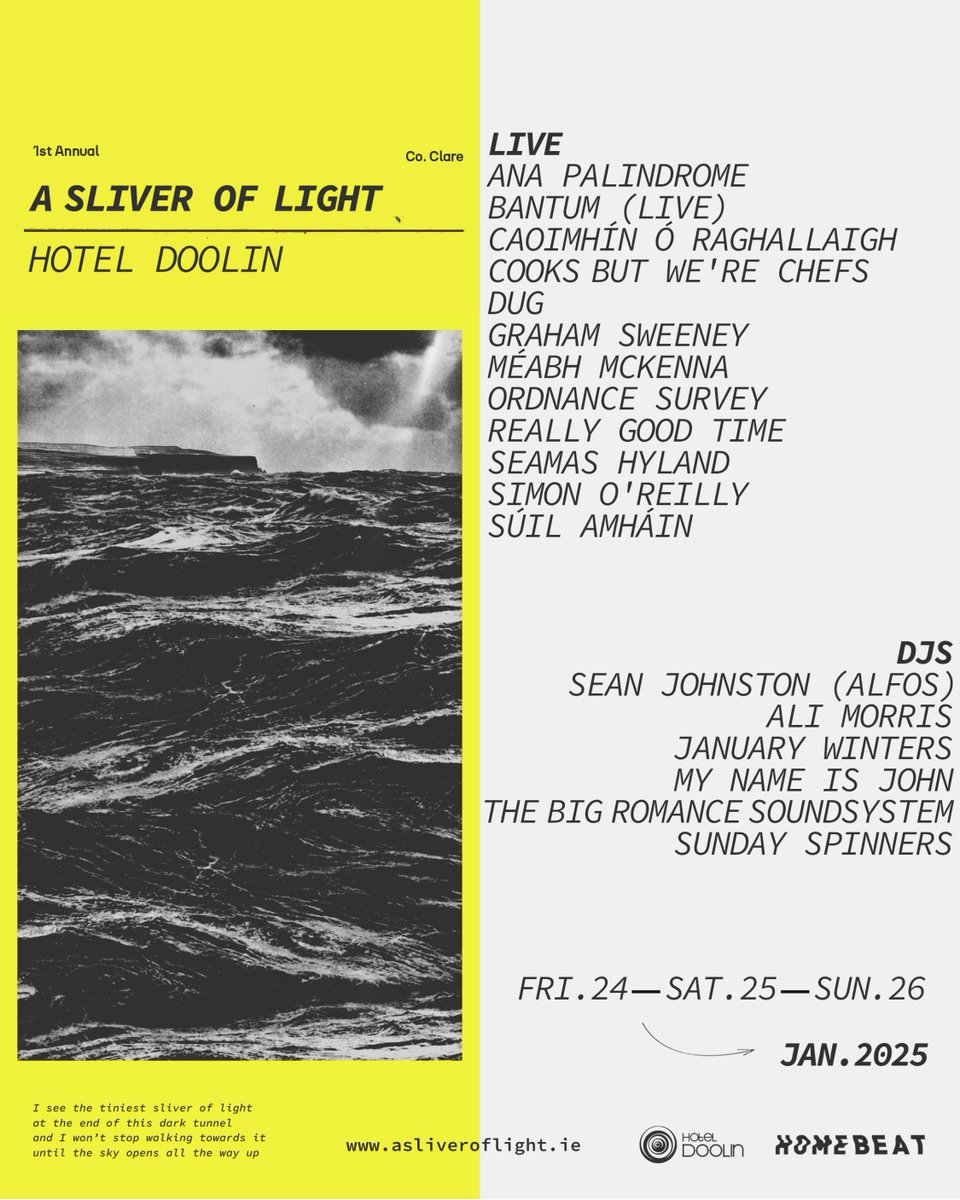 Homebeat (@homebeatevents) on Twitter photo ASOL Artists | Sean Johnston (Hardway Bros/A Love From Outer Space) brings the most danceable rhythms to <a href="/HotelDoolin/">Hotel Doolin</a> for A Sliver of Lightâ
__â
â
A SLIVER OF LIGHTâ
Hotel Doolinâ
Jan 24th - 26thâ
â
Tix & Info: asliveroflight.ieâ
â
_â
â
HB x ASOL Artists | Sean Johnston (Hardway Bros/A Love From Outer Space) brings the most danceable rhythms to <a href="/HotelDoolin/">Hotel Doolin</a> for A Sliver of Lightâ
__â
â
A SLIVER OF LIGHTâ
Hotel Doolinâ
Jan 24th - 26thâ
â
Tix & Info: asliveroflight.ieâ
â
_â
â
HB x