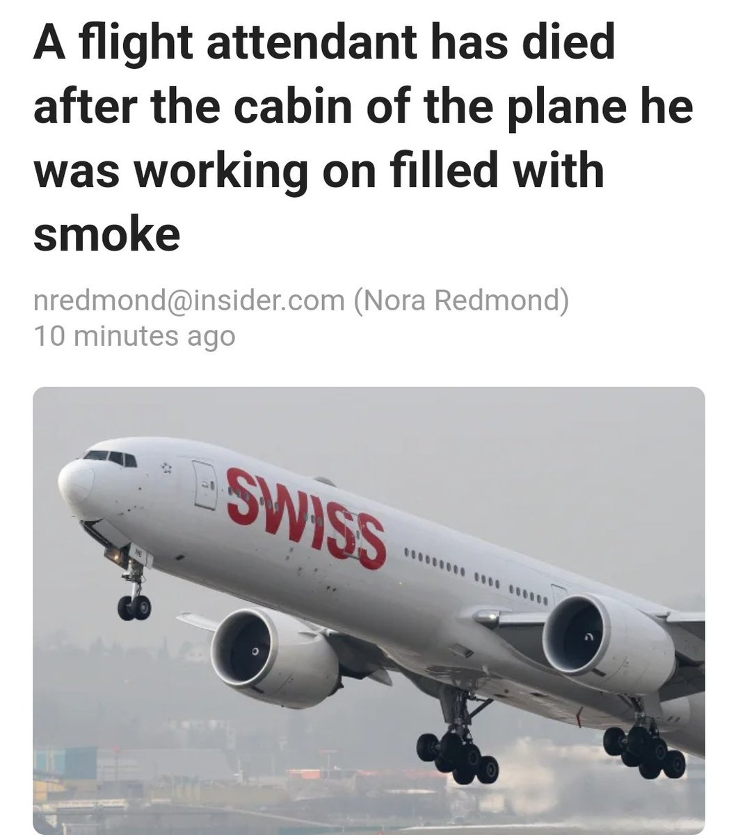 Seorang awak kabin yang bekerja untuk Swiss Air meninggal setelah dirawat di RS selama seminggu,  akibat kabin pesawat dipenuhi asap di tengah penerbangan.

Pada tanggal 23 Desember 2024 lalu penerbangan dari Bucharest ke Zurich dialihkan karena masalah mesin.
Stay Safe ya.
