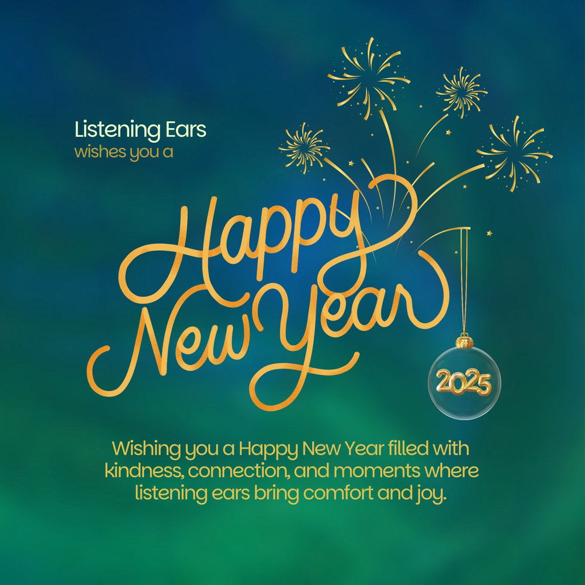 Listening_Ears's tweet photo. As we step into 2025, we wish you a year filled with kindness, connection, and moments where listening ears bring comfort and joy. Happy New Year! https://t.co/y8ZO6PAiQy