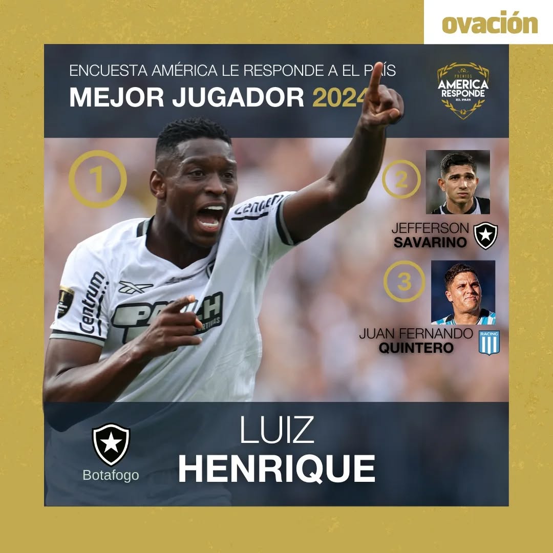 idiomafutve's tweet photo. 👑 JEFFERSON SAVARINO, 2° MEJOR JUGADOR DE AMÉRICA 🌎

Su compañero en el Botafogo, Luiz Henrique, ganó la tradicional encuesta anual de @elpaisuy entre 244 periodistas de todo el continente.

Así cierra el venezolano un ENORME 2024, donde ganó la Libertadores y el Brasileirao. https://t.co/mjSHYb0Gaq