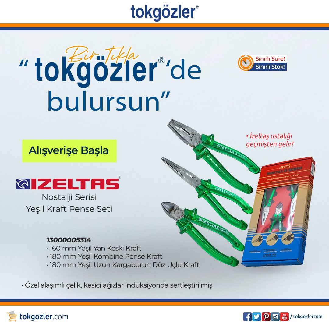 tokgozlercom's tweet photo. İzeltaş 13000005314 Yeşil Kraft Nostalji Pense Seti 3 Parça ve çok daha fazlasını...
Bir Tıkla "tokgözler'de bulursun"
► https://t.co/NkP45N1H6u
#tokgozlercom #izeltaş #PenseSeti #Pense #KombinePense #Kargaburun #YanKeski #ElAletleri #YapıMarket #Tokgözler #toko #Bursa #Türkiye https://t.co/qSJHaMbsre