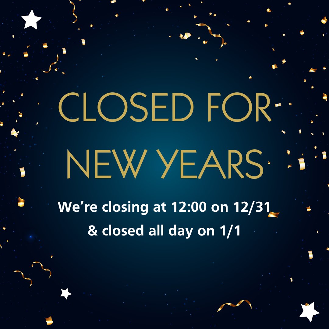 PACareerLinkSC's tweet photo. All of our South Central Offices will close at 12:00 PM on 12/31 and closed all day on 1/1.

Have a Happy New Year! https://t.co/u8PfDp79jo