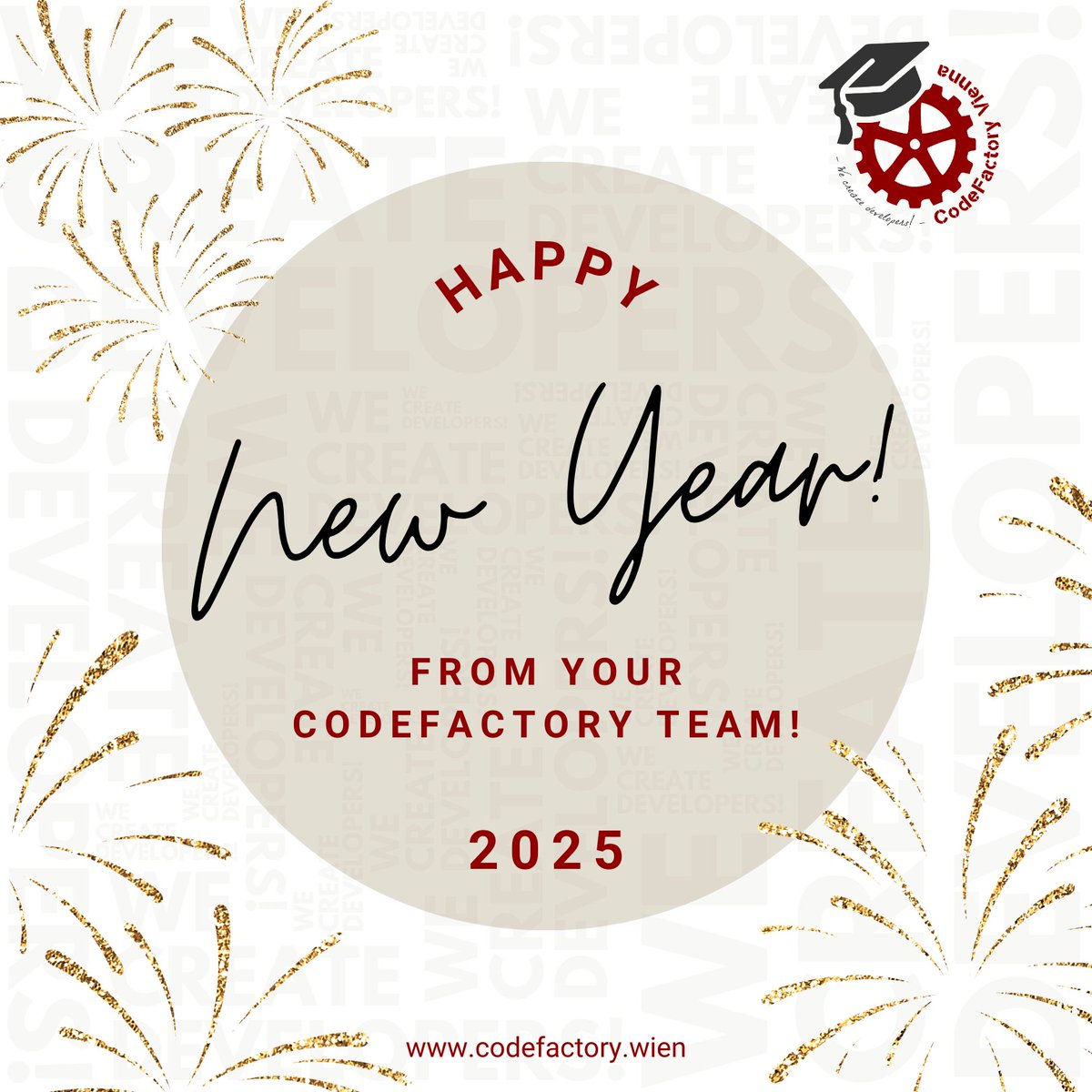CodeFactoryVIE's tweet image. The CodeFactory Team wishes you all the best for the year 2025!
May it be happy and successful! 🎊🥂
#happynewyear #newyear #newyearnewme #coding #becomeadeveloper #startcoding