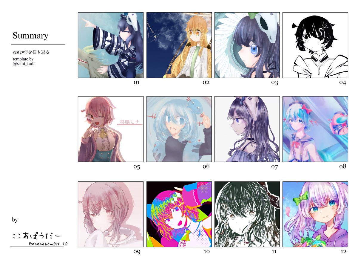 cocoapowder_10's tweet image. #2024年を振り返る
テンプレお借りしました！
複数ある月はお気に入りのものを優先させています！