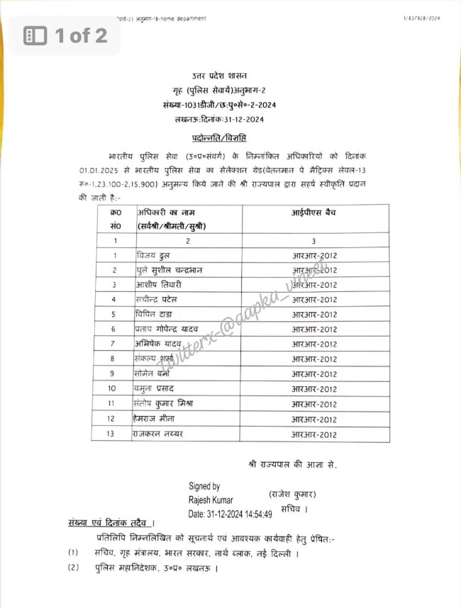 UPTimesLive's tweet image. Lucknow : उत्तर प्रदेश सरकार ने 52 आईपीएस अफसरों को प्रमोशन का तोहफा दिया है। नोएडा की कमिश्नर लक्ष्मी सिंह समेत तीन अफसर एडीजी बनाए गए हैं।

@UPGovt #NewYear2025 #IPSPromotion